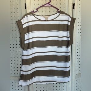 Banana Republic Brown and White Striped Blouse